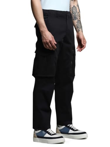 Jack & Jones Men's Regular Fit Mid Rise Black Pants