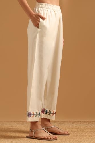 Soch Womens Off White Cotton Botanical Salwar Suit With Thread Work
