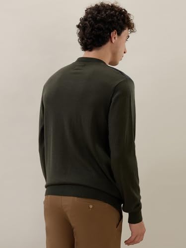 Raymond Men Contemporary Fit Structure Pattern Merino Wool Acrylic Blend Rib Collar Full Sleeve Casual Winter Wear Green