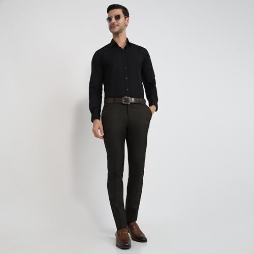 Raymond Men Slim Fit Structure Pattern Polyester Viscose Blend Flat Front Formal Trouser Brown