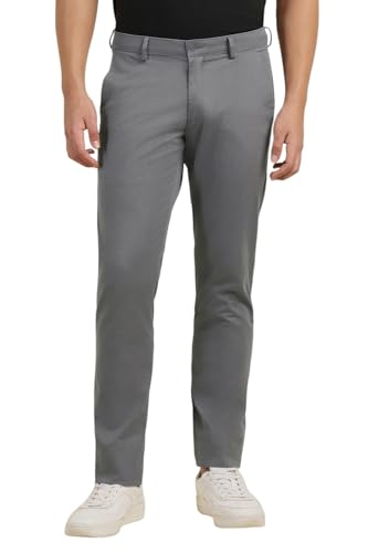 Men Grey Slim Fit Textured Casual Trousers
