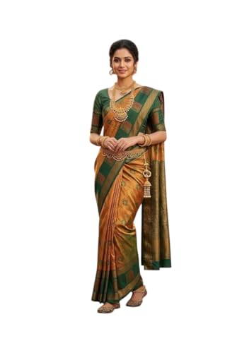 SREE KUMARAN Women's Kanchipuram Kubera Brocade Silk Pure Pattu Sarees With Blouse