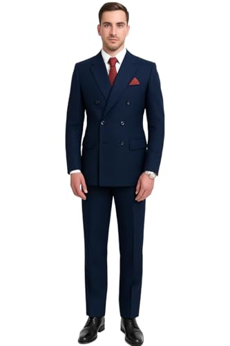 RISANI Men's 2 Piece Double Breasted Suit (Blue) (Numeric_42)
