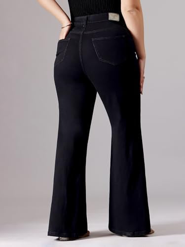 Miss Chase A+ Women's Bootcut High Rise Regular-Length Stretchable Denim Shaping Jeans (APAW24DEN85-94-330-40, Ebony Black, 40)