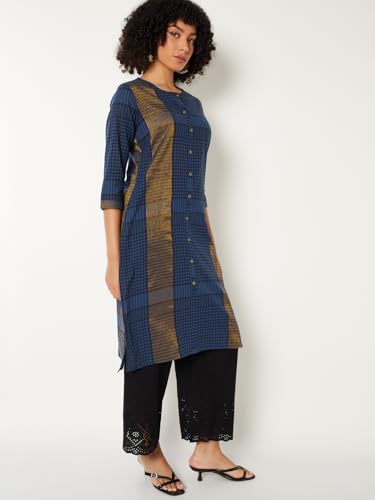 Max Women Checked Straight Kurta (Blue_M)
