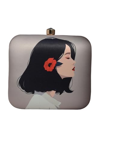 Artklim Short Hair Girl With Red Flower Printed Clutch