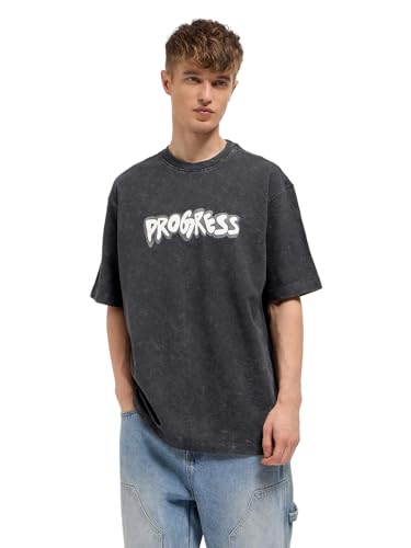 THE BEAR HOUSE Men's Oversized Fit Black Letter Graphic Cotton T-Shirt