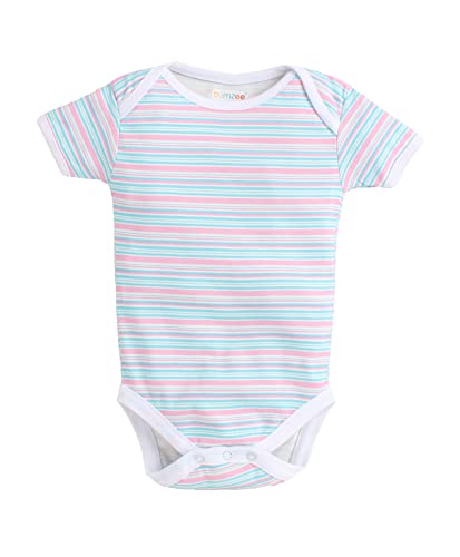 BUMZEE Pink & Sky Blue Half Sleeve Bodysuit Pack Of 3 For Baby Girl Age - 9-12 Months