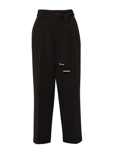 ONLY Women Loose Fit High-Rise Black Pants with Belt