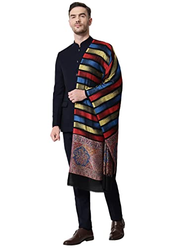 Pashtush mens Extra Fine Wool stole, floral design, Multicolour (Stole, Multi)