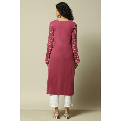 Rangriti Women's Acrylic Printed Regular Kurtas (WNTRWR18869AW23YEL_Yellow