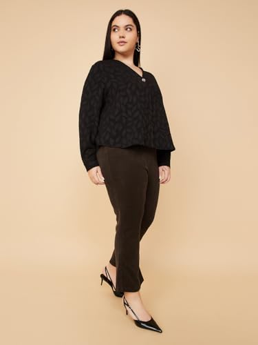 Max Kalki x Max Women Knit Textured Flared Trousers (Brown_3XL)