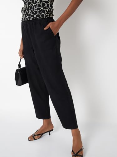 Max Women Textured Peg Trousers (Black_S)