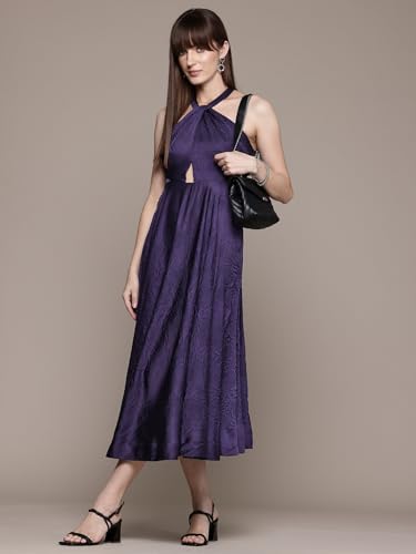 Label RITU KUMAR Halter Neck Solid Long Dress Purple