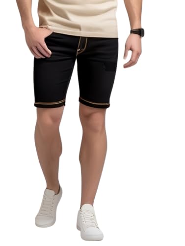 Ben Martin Men's Regular Fit Knee Length Golden Black Casual Wear Denim Shorts Size 40