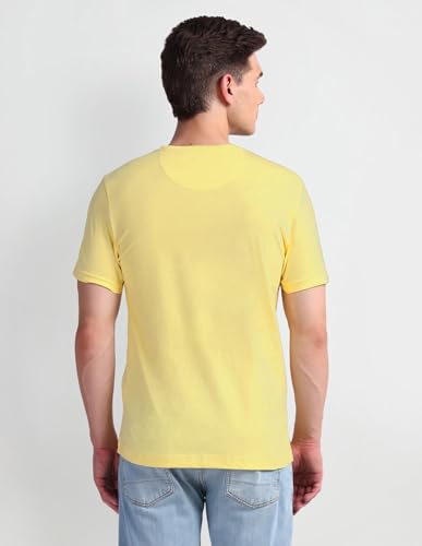 Arrow Typographic Print Cotton Fit T-Shirt (ASAEOTS5102_Yellow_M)