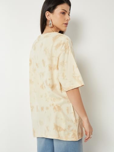 Max Women Mickey Mouse Print Oversized T-Shirt(Yellow_M)