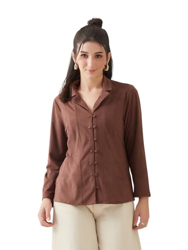 Latin Quarters Women Brown Solid Full Sleeves Casual Shirt_M