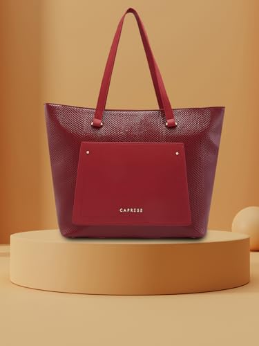 Caprese Roima Tote Bag, Large-Red | Stylish Handbag for Women | Spacious, Versatile Office & Daily Essentials Tote | Top Zip Closure
