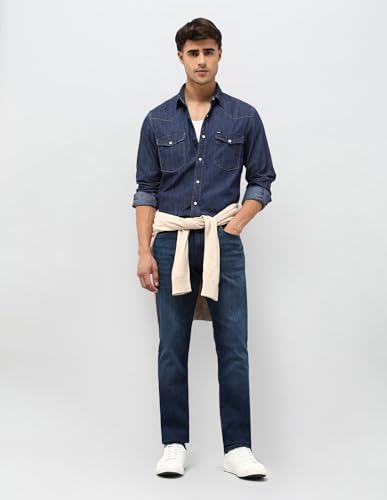 U.S. Polo Assn. Denim Co. Men's Solid Slim Fit Shirt (UDSHT1926_Dark Indigo