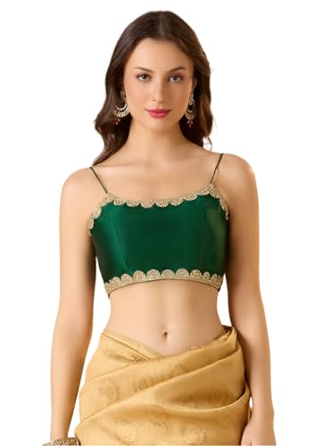 SALWAR STUDIO Green Taffeta Silk Spaghetti Readymade Blouse