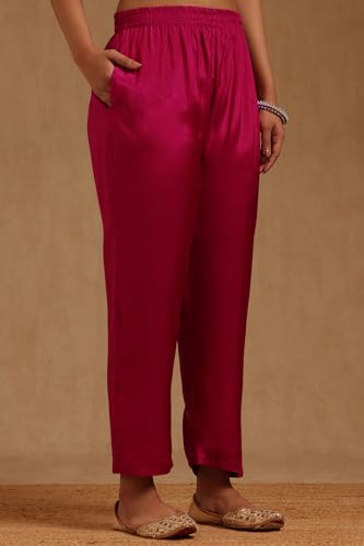 Soch Womens Magenta Dola Silk Bandhani Print Suit Set With Sequins