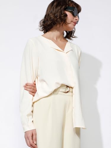 VERO MODA Women Solid Polyester Regular Fit Beige Shirt