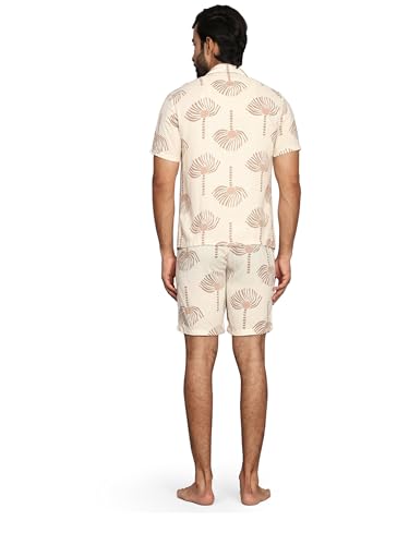 B STORIES Men’s Printed Shirt with Shorts Set | Cotton Co-Ord Set | Half Sleeve Casual Summer Outfit | Button-Down Shirt & Elastic Waist Shorts | Lightweight Lounge & Vacation Wear