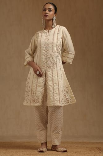 Soch Womens Beige Art Silk Embroidered Suit Set With Zari