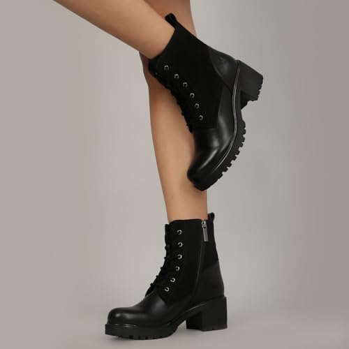 YOHO Slays Model 006 Boots for women | Crafted from premium synthetic and suede PU | luxurious look | Stylish Casual Shoes|Comfortable Fit | Classic Black - UK 7