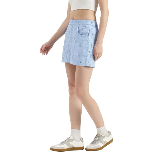 United Colors of Benetton Schiffli Embroidered Straight Fit Shorts (Size : 30) - 26P4WVNSH183I51B Blue