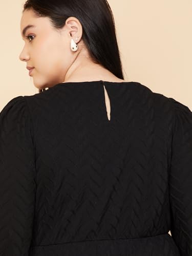 Max Women Textured Knit A-line Dress (Black_6XL)