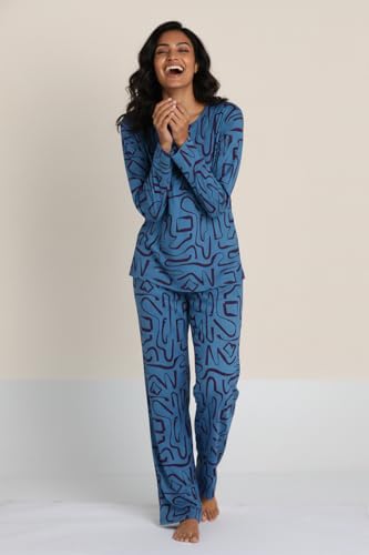 Zivame Knit Poly Pyjama Set-Nebulas Blue, S
