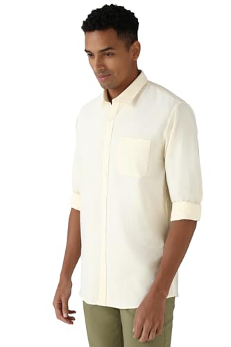 Peter England Men's Slim Fit Shirt (PCSFSSLP221769_Yellow