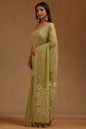 Soch Womens Green Chanderi Woven Design Saree