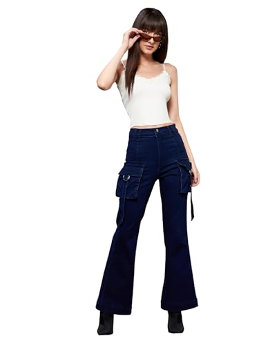 Miss Chase Women's Bootcut High Rise Regular Stretchable Denim Jeans (MCSS24DEN79-03-71-38, Navy Blue, 38)