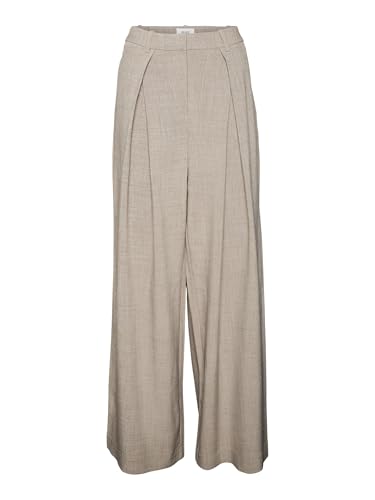 VERO MODA Women Solid Grey Polyester Straight Fit High Rise Trouser