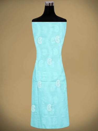 Ada Hand Embroidered Lucknowi Chikankari Unstitched Cotton Dress Material Suit Piece with Dupatta for Women with Cutdana Work 01A861439 Blue