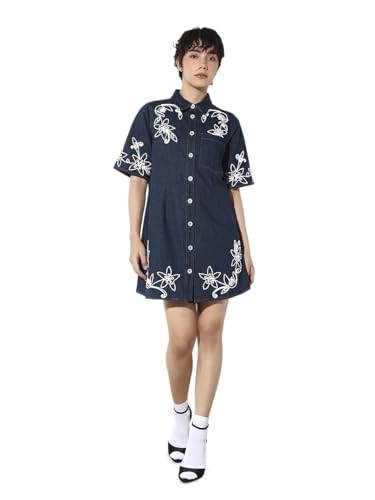 ONLY Women's Embroidered Shirt Blue Dress