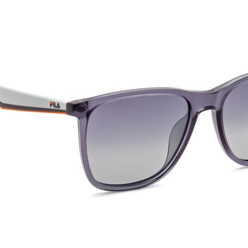 FILA sunglasses| 100% UV protected | Gradient | Full Rim | Square | Men | Large | Shiny Crystal Grey Acetate Frame | White Mirror-Smoke Gradient Lens