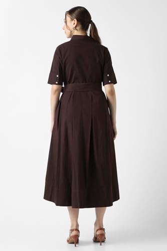 Women Brown Solid Calf-Length Casual Dress