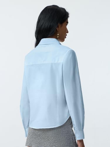 The Souled Store Classic Solids: Baby Blue Women and Girls Full Length Sleeves Collared Light Blue Solid Cotton Regular Fit Breathable Lightweight Everyday All-Season Button Down Shirt