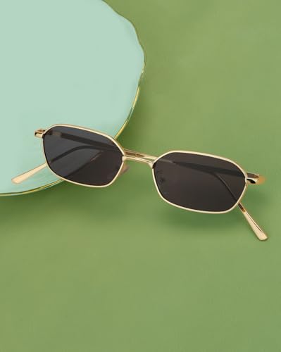 Carlton London Gold Toned with UV Protected Lens Rectangle Sunglass for unisex