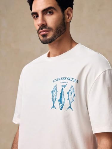 GURIK Men's Oversized Baggy Fit Drop Shoulder Printed Tshirt(SF-Mens-osize-Tshirt-EndlesOcean-whe-XXL) White