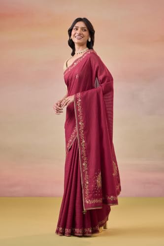 Taneira Dark Red Pure Silk Cotton Embroidered SareeWith Unstitched Blouse(SACP14AD5826-Dark Red)