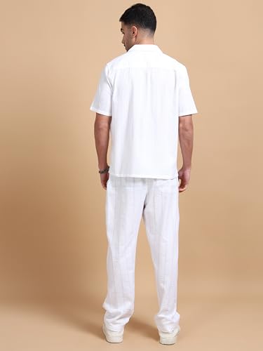 StitchX Men’s Airport Look Textured Seersucker Resort Cotton Shirt & Trouser Co-Ord Set Bright White M