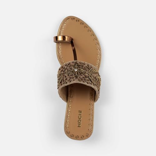 Mochi Women Gold Chappals UK/5 EU/38(35-2114)