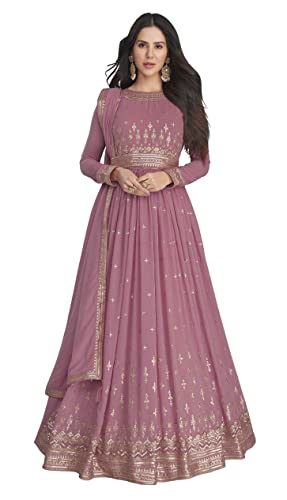 RUDRAPRAYAG Georgette Embroidered Semi-Stitched Maxi Gown For Women Lavender_5XL