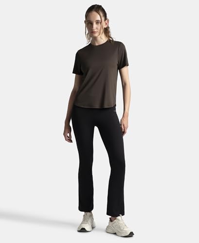 Jockey MW88 Women's Microfiber Fabric Regular Fit Half Sleeve Breathable Mesh T-Shirt with Curved Hem Styling_Coffee_S