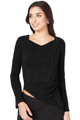 Annabelle by Pantaloons Women's Solid Slim Fit Top (110156399001_Jet Black